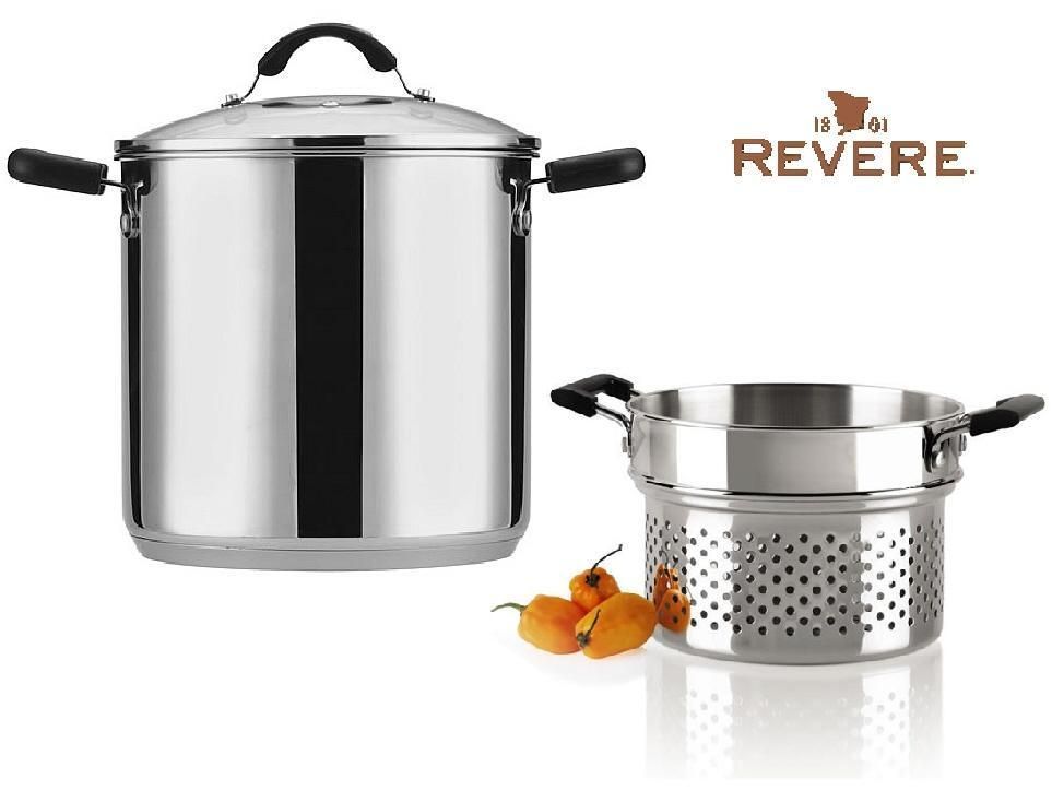 REVERE 10 Qt Stainless Steel STOCKPOT + Cover & Vegetable STEAMER