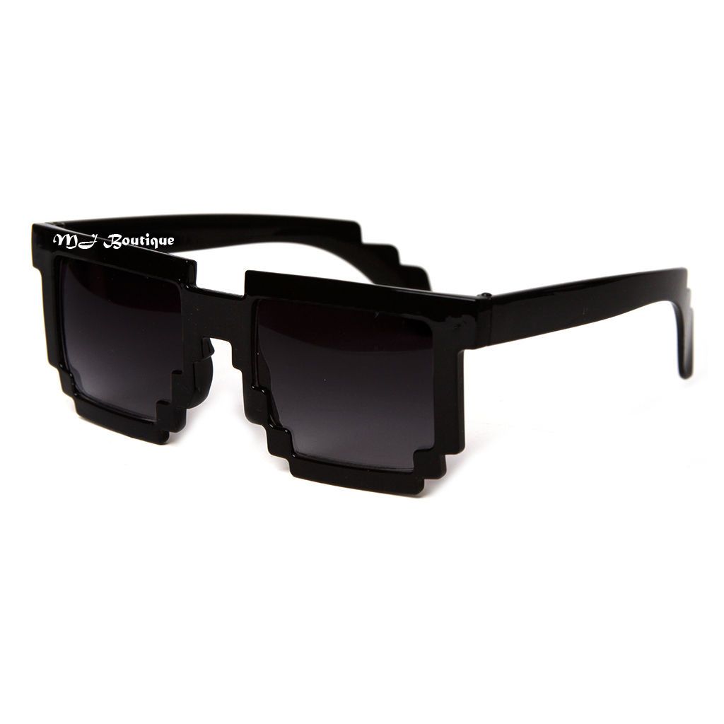 BLACK 8 BIT PIXEL Glossy SUNGLASSES PIXELATED dark video game geek