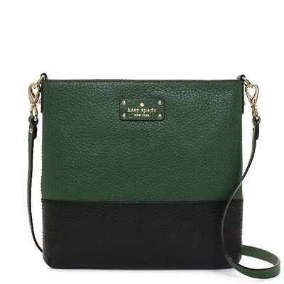 KATE SPADE GROVE COURT CORA BLACK & BOTTLE GREEN LEATHER CROSSBODY BAG