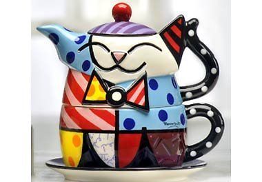 ROMERO BRITTO TEAPOT TEA FOR ONE CAT