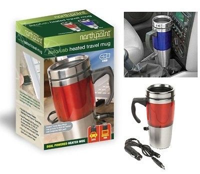 USB 12v Car Heated StainlessSteel Travel Electric Mug Kettle BN