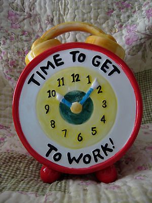 GLASS COOKIE JAR   CLOCK (TIME TO GET TO WORK)  NEW