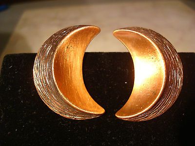 Vintage HALF MOON Copper Clip On Earrings