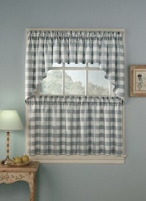 Rowan Plaid Kitchen Curtain   2 Colors