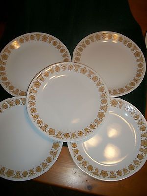 VINTAGE CORELLE CORNING WARE GOLD GOLDEN BUTTERFLY 5 DINNER PLATES