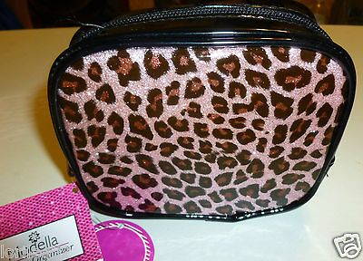 MODELLA GLITTERY LEOPARD & BLACK PVC SQUARE COSMETIC MAKEUP BAG