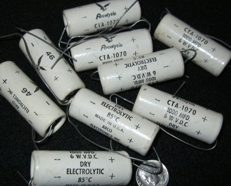 H3 (9) Arco 1000MF 6V Dry Electrolytic Capacitors NOS