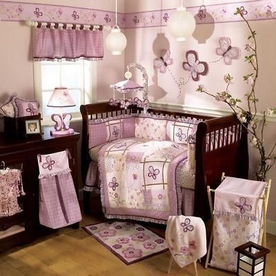 Lavender Butterflies and Flowers Purple Baby Girl Nursery 9pc Crib