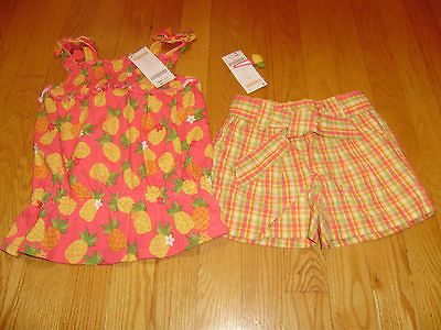 GYMBOREE ALOHA SUNSHINE SZ 4 PINEAPPLE TOP, PLAID SHORTS, HAIR CLIP