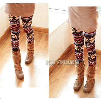 K0E1 Knitted Colorful Crystal Pattern Graffiti Leggings Winter Tights