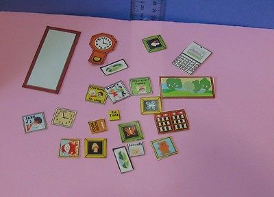 Dollhouse Pictures Cardboard Clock Wall Decor Toy 3sf