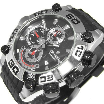 Black Rubber CROTON Chronomaster Mens Chrono Watch PRE OWNED