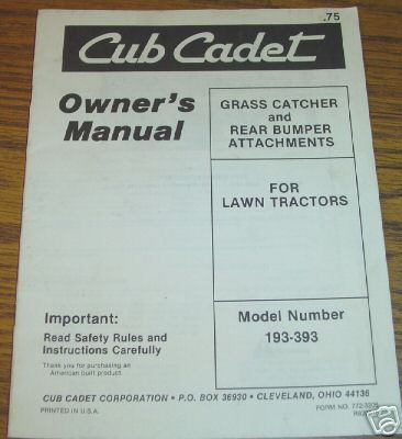 Cub Cadet Lawn Tractor Attachment Operators Manual ih