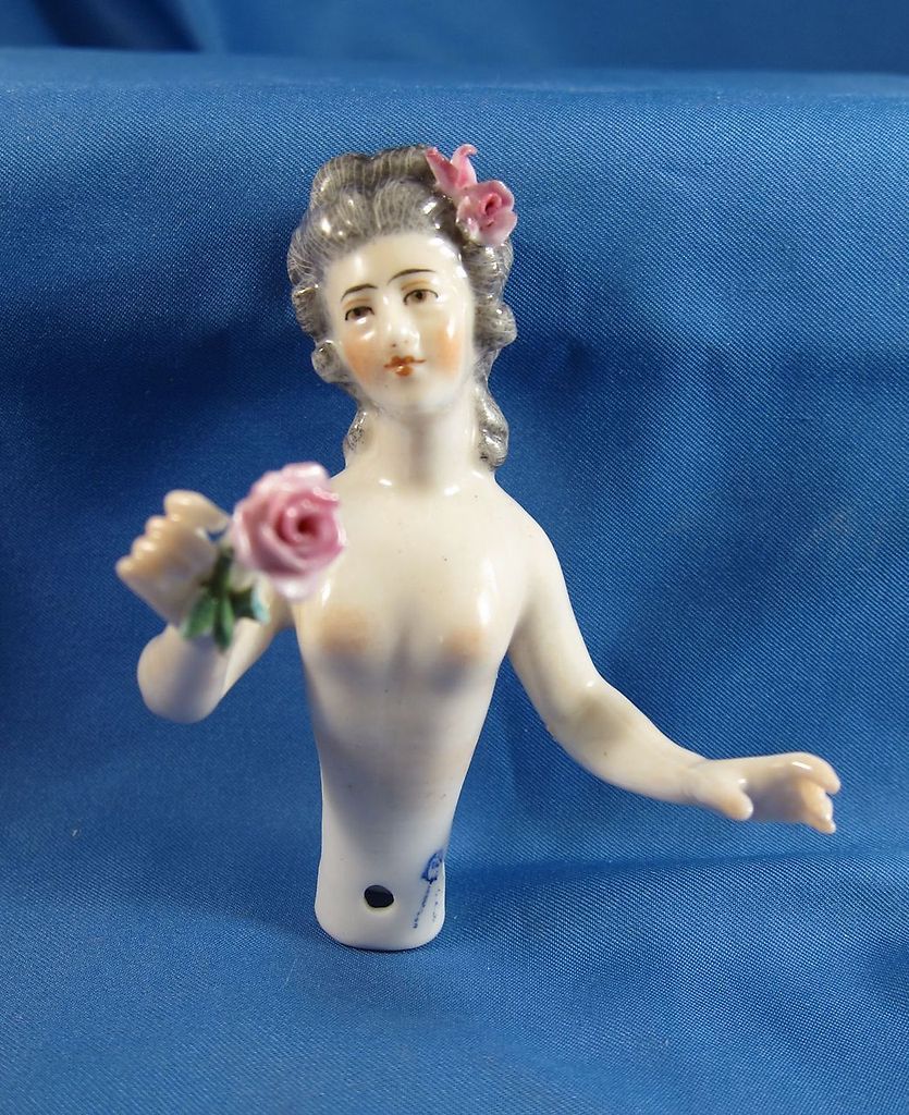 Vintage Dressel Kister German Half Doll Flower in Hand, Pin Cushion