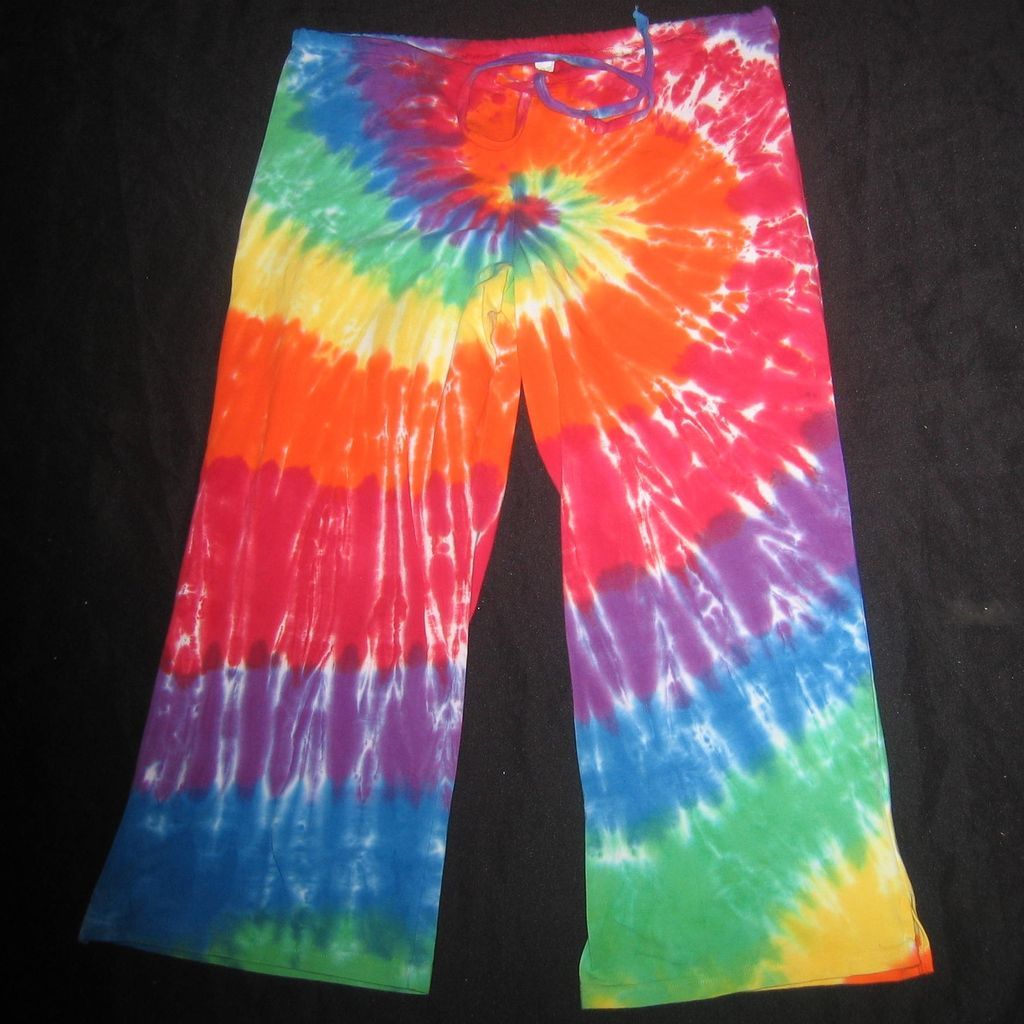 Tie Dye Capri Yoga Lounge Pants Rainbow Spiral Medium Tye Dyed Hippy