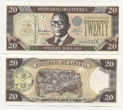 Liberia 20 Dollars 1999 Pick 23 UNC