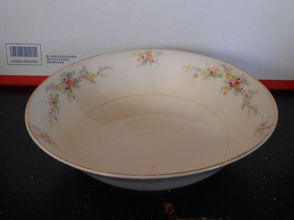 Crooksville China Serving Bowl Pink & Yellow Flowers Gold Trim 8 1/4