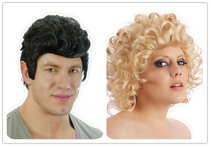 Short Black 50s Mens Teddy Boy Danni Womens Sandy Blonde Curly wig