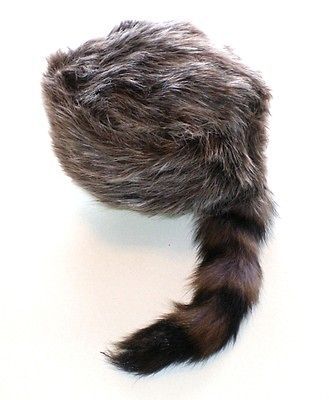 Davey Crockett Coonskin Cap Real Fur Tail Racoon ADULT Mountain Men