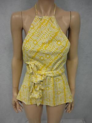 CK Bradley Yellow Ethnic Print Cotton Stretch Halter Top 6 Small