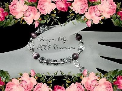 PURPLE~Awareness JEWELRY BRACELET~PERSONALIZED~NAME