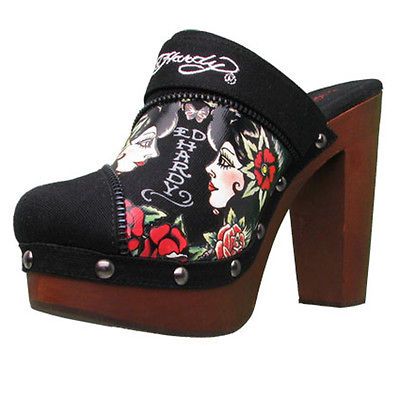 Ed Hardy Black Darnell Heel Clog Shoe