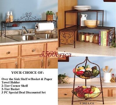 BRONZE OVER THE SINK SHELF FOR KITCHEN W/PAPER TOWEL RACK & BASKET