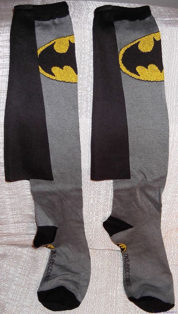 DC Comics BATMAN Logo Black/Gray Knee High SOCKS with CAPE