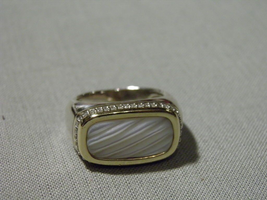 David Yurman 18K & SS Mother of Pearl & Diamonds Ring