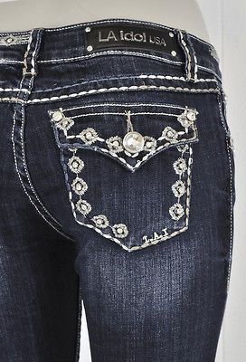 Boot Cut Jeans W/ White Stitching & Studs Jewel Designs. SZ 0 15