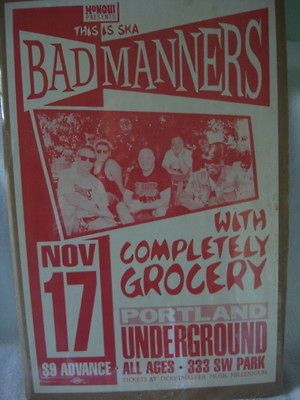 BAD MANNERS CONCERT FLYER/POSTER 11 X 17 CLASSIC MEMORABILIA