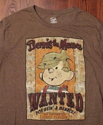 Dennis The Menace Wanted Mr. Wilson Super Soft Cartoon T Shirt Brown