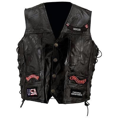 BNF GFVBIK14M Diamond Plate Rock Pattern Black Buffalo Leather Vest