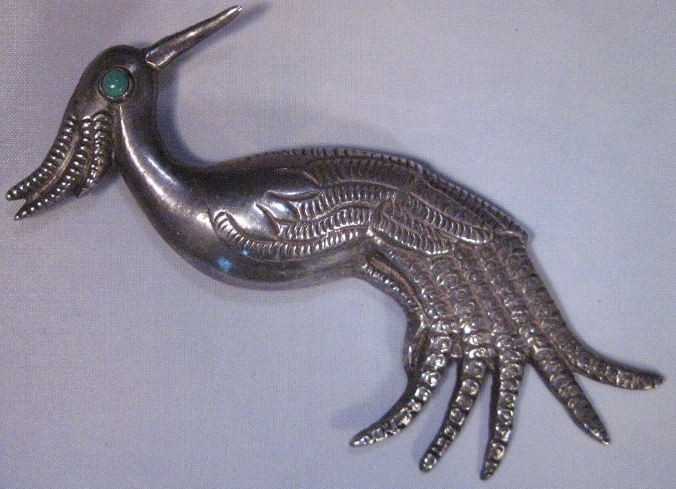 Mexican Silver Brooch Pin Bird Turquoise Vintage LIN 123