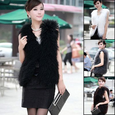 Genuine Mongolian Sheep Fur Short Vest Slim waistcoat 4 Colors Free