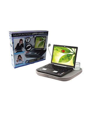 Gray Laptop Tray With LED Lamp Lap Desk Easy Reading Light