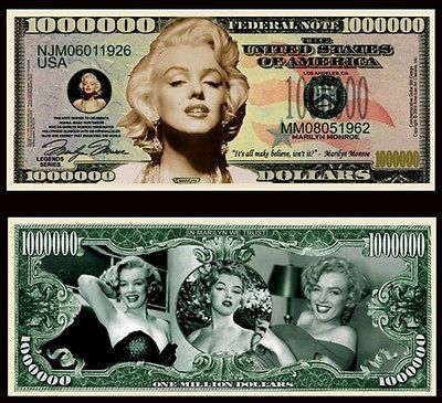 FREE SHIP) MARILYN MONROE MILLION DOLLAR BILL MONEY