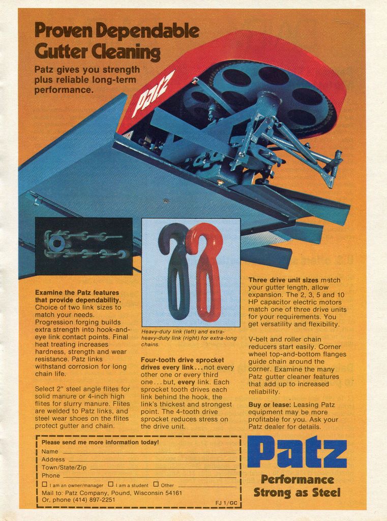 1983 Patz Solid & Slurry Manure Gutter Cleaner Ad