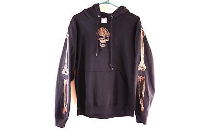 Black Hoodie Skull Bone Punk Sweatshirt One of a Kind Small Pirate