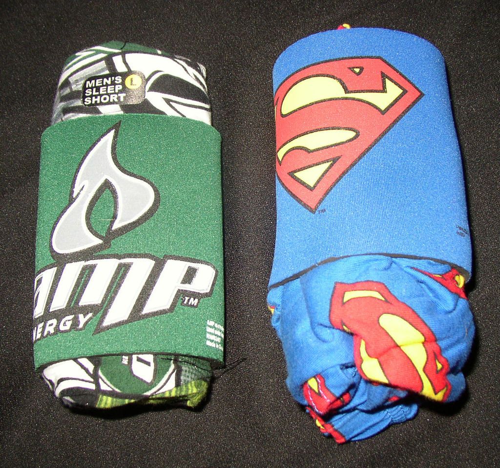 NEW MENS SLEEP SHORTS WITH CAN SLEEVE SUPERMAN OR AMP ENERGY LARGE