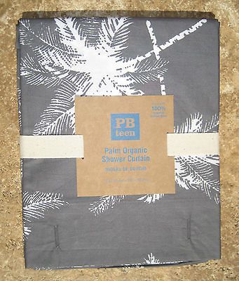 POTTERY BARN ~ PALM ORGANIC SHOWER CURTAIN ~ GREY AND NAVY ~ PB TEEN