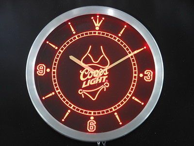 nc0110 r Coors Light Beer Bikini Bar Neon Sign LED Clock