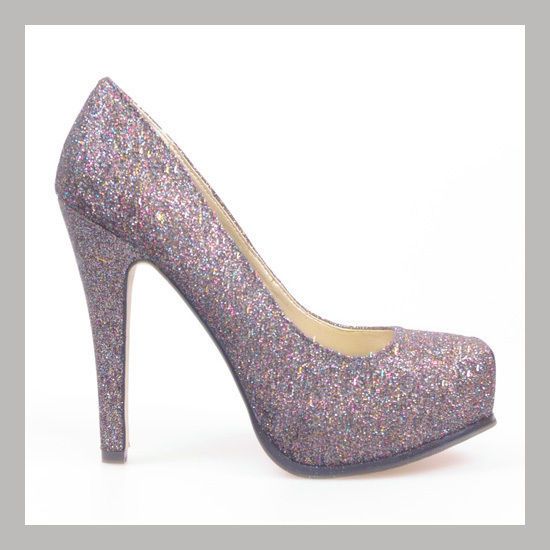 DESIGNER MULTI GLITTER BLACK/PURPLE/G OLD PLATFORM HIGH HEEL PUMPS