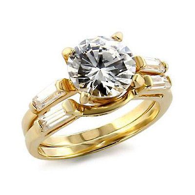 WOMENS ELEGANT 14K GOLD TONE ENGAGEMENT/WEDDING SET CZ RING SIZE 5 7 8