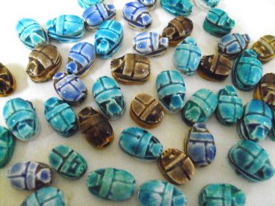 Egyptian Faience Scarab Hieroglyph Beads 9 XXS lux BEAD