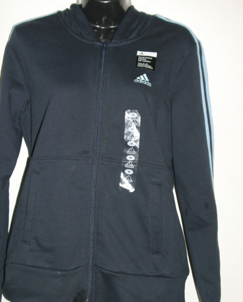 Womens ADIDAS Full Zip Hoody Warm Up Jacket Blue XS