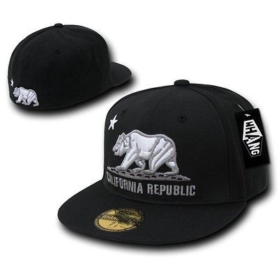 Black California Republic Bear Star Vintage Fitted Flat Bill Cap Caps