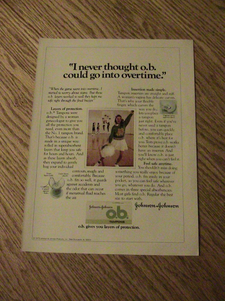 1979 OB TAMPONS ADVERTISEMENT CHEERLEADER GIRL BASKETBALL AD PLAY