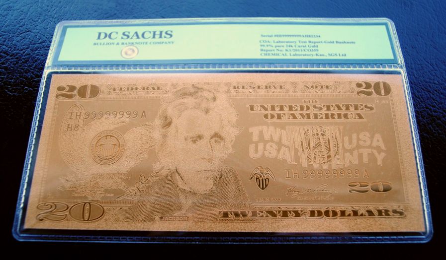 20 DOLLARS GOLD 99999999 BANKNOTE BILL 24K TWO PCS LOT W/COA