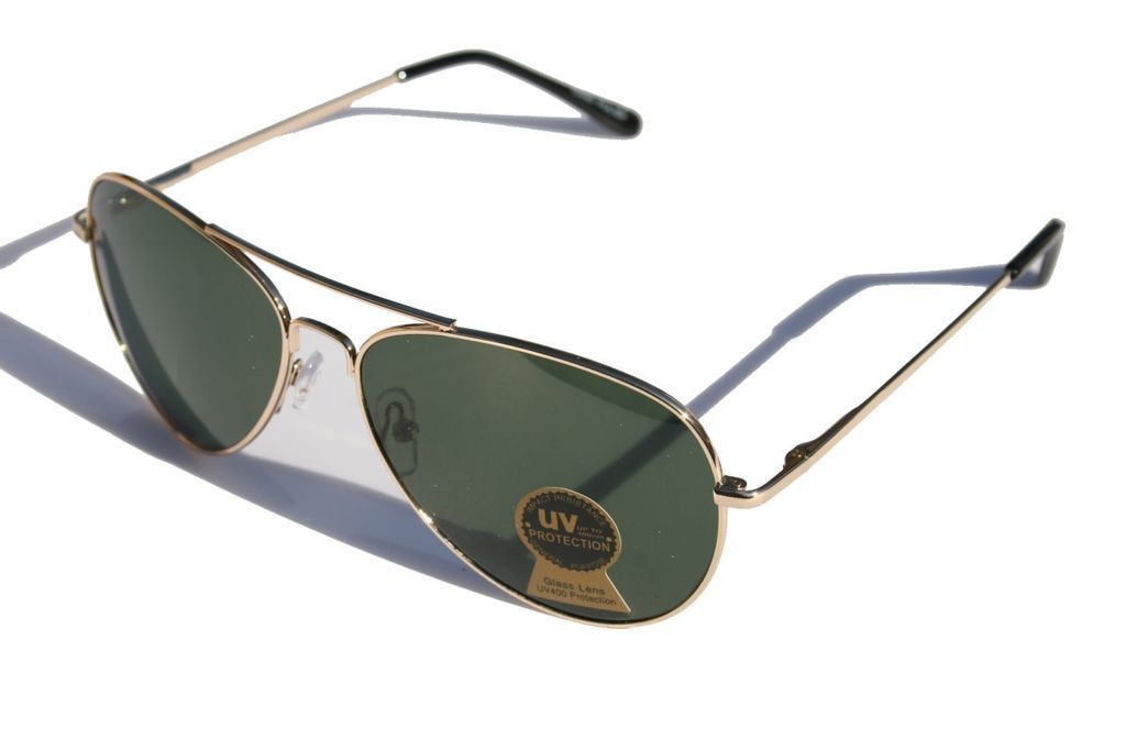 Classic gold aviator with green glass lens SUNGLASSES Cops Pilot